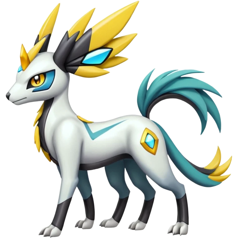 Colorful Futuristic Meloetta-Silvally-Manectric-Solgaleo-Raikou-Pokémon-Digimon-Fakémon-fusion-hybrid-creature emoji