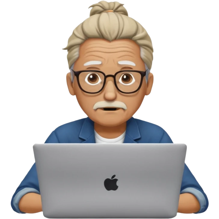 confused old man with a man bun, on a laptop emoji