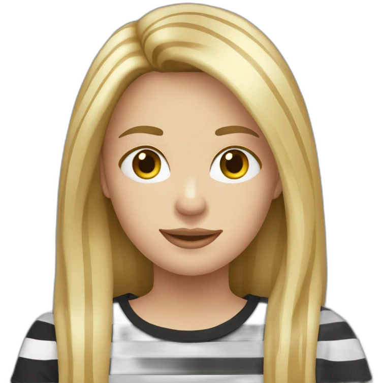 blond woman long hair black stripy t-shirt emoji