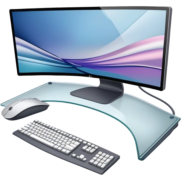 Create an emoji for UX/UI design. Large curved monitor, displaying UX/UI design interfaces. Include a mouse, keyboard, and stylus, symbolizing the design process. Use modern, professional colors. Do not include any emojis or smiley faces. Make the background transparent. emoji