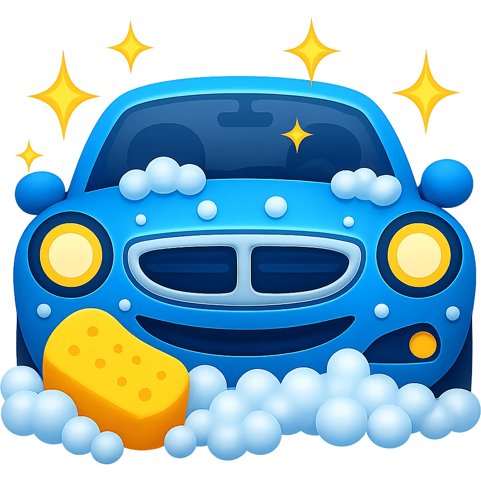 Add sparkling twinkle effects above the car and bubbles. Keep the background transparent. The original style is emoji style, but since emoji style does not support editing, please maintain the emoji style look while editing in the general style. emoji