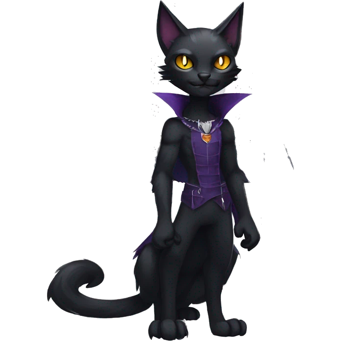  cool edgy fantasy dark-themed animal vampiric cat-hybrid Fakemon with fangs and bat-wing-ears with a collar full body emoji