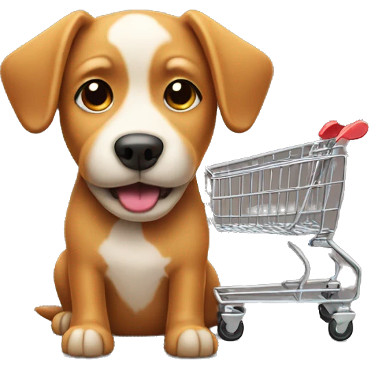 caramel dog with a shopping cart emoji