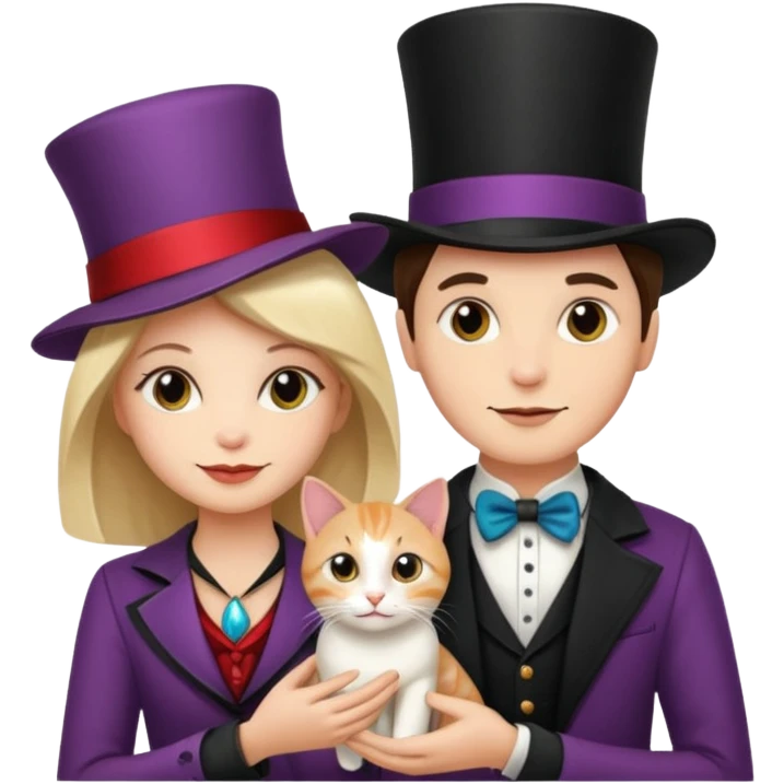 magician couple and their pet cat emoji
