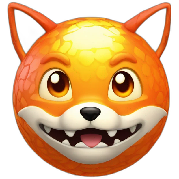 3d sphere with a cartoon courageous fire Fox skin texture with testy eyes emoji