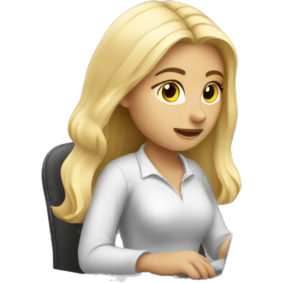 blonde girl studying with PC emoji
