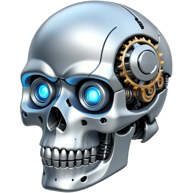 robotic skull with mechanical details and glowing eyes emoji
