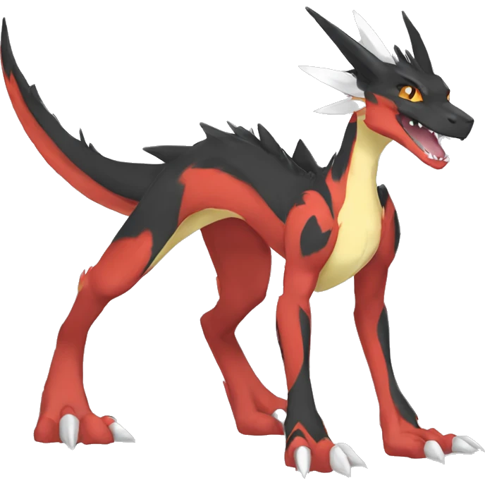 Anthro Cute cool black red white yellow nargacuga-Charizard sergal animal hybrid Fakemon full body emoji