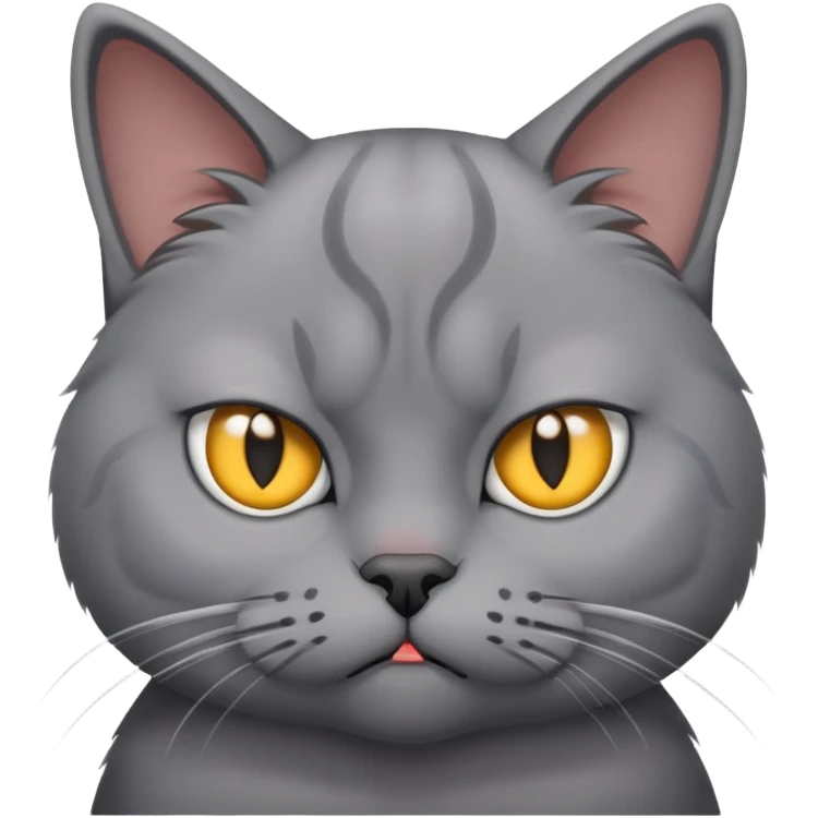 Gray cat with a disgruntled face emoji