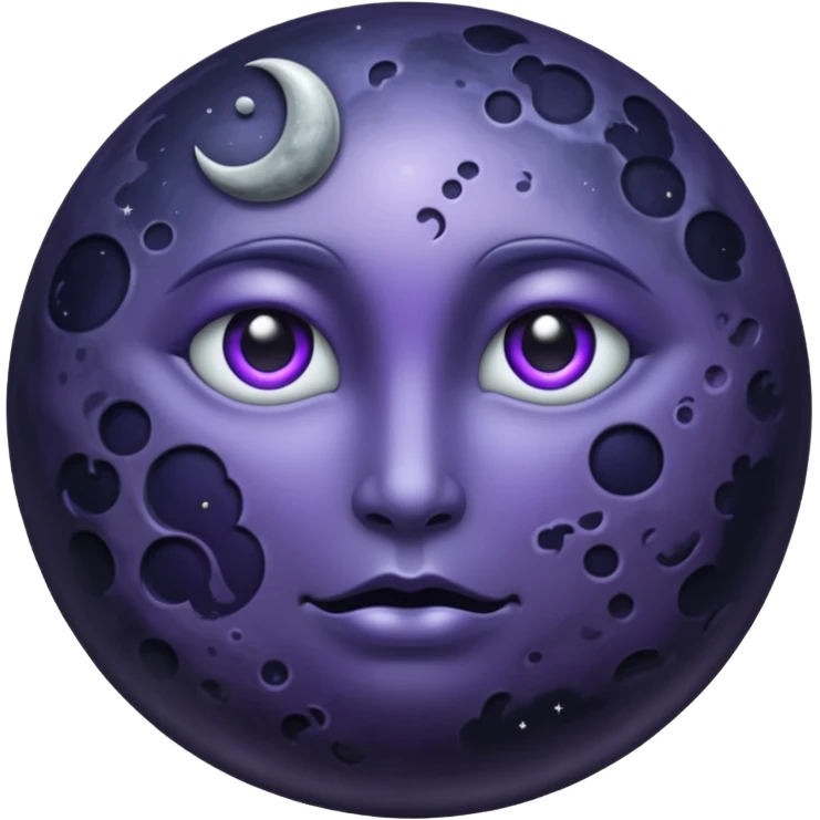 iOS emoji, dark moon, silver outline, mystical symbols, dark fantasy, smooth texture emoji