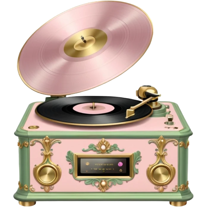 Vintage rococo pale pink and sage vinyl player emoji