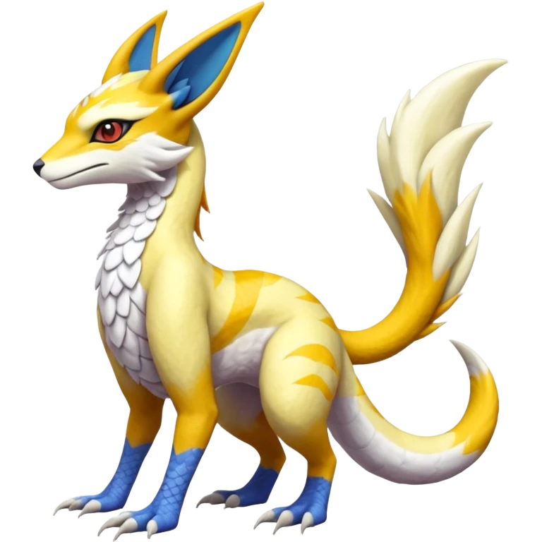 Colorful realistic flurry furry scaly Latias-Vernid-Lombax-Renamon-Zeraora-Bastet-Fakémon-hybrid-fusion-creature, full body emoji