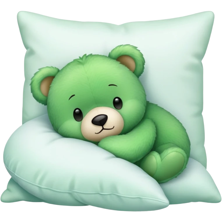 Cute Green teddy bear sleeping on a White pillow emoji