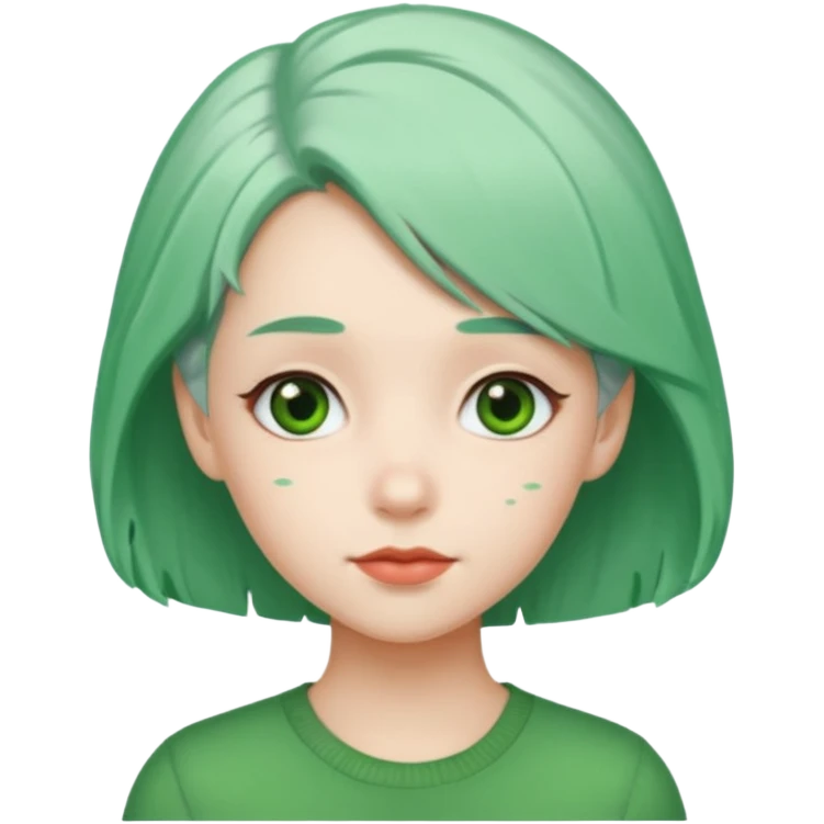 girl with green color hair clip, white hair. emoji