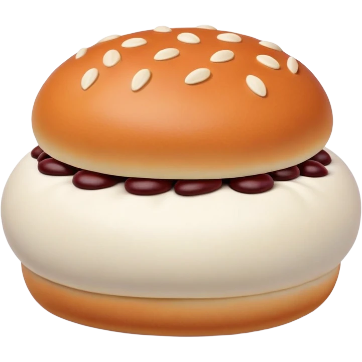 Tianjin Goubuli Dousha Bao red bean paste bun with pinched top, simplified emoji style with bold outlines and bright colors, cartoon style sweet steamed bun emoji