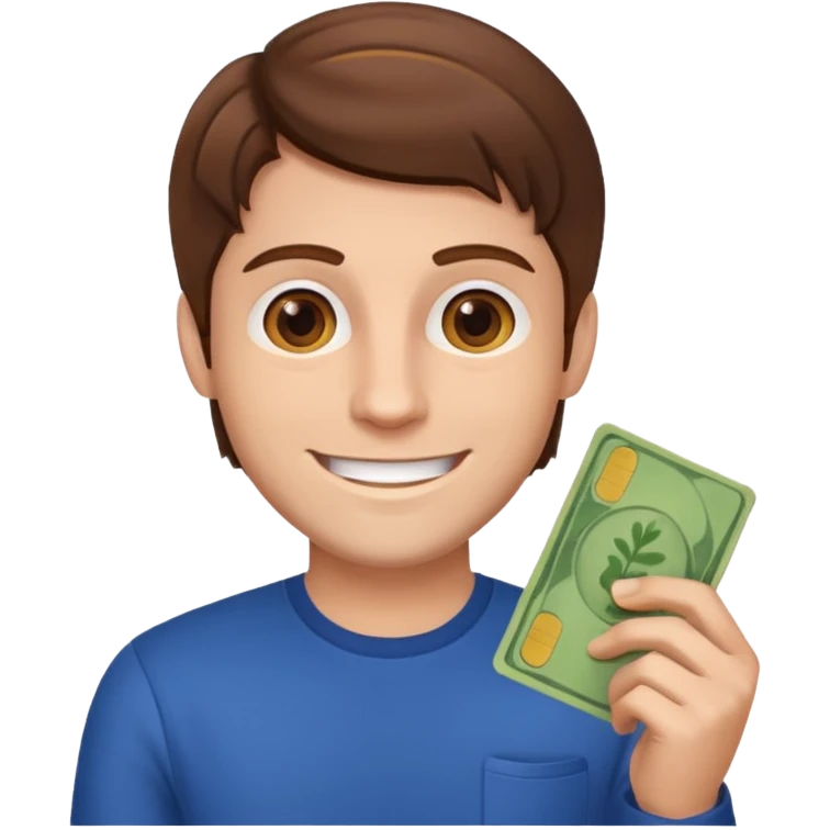 Man brown hair happy cashback emoji