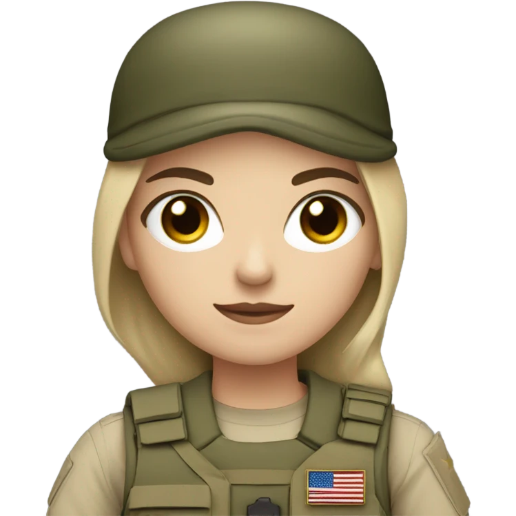 White, Brown eyed girl in army gear with weapon emoji