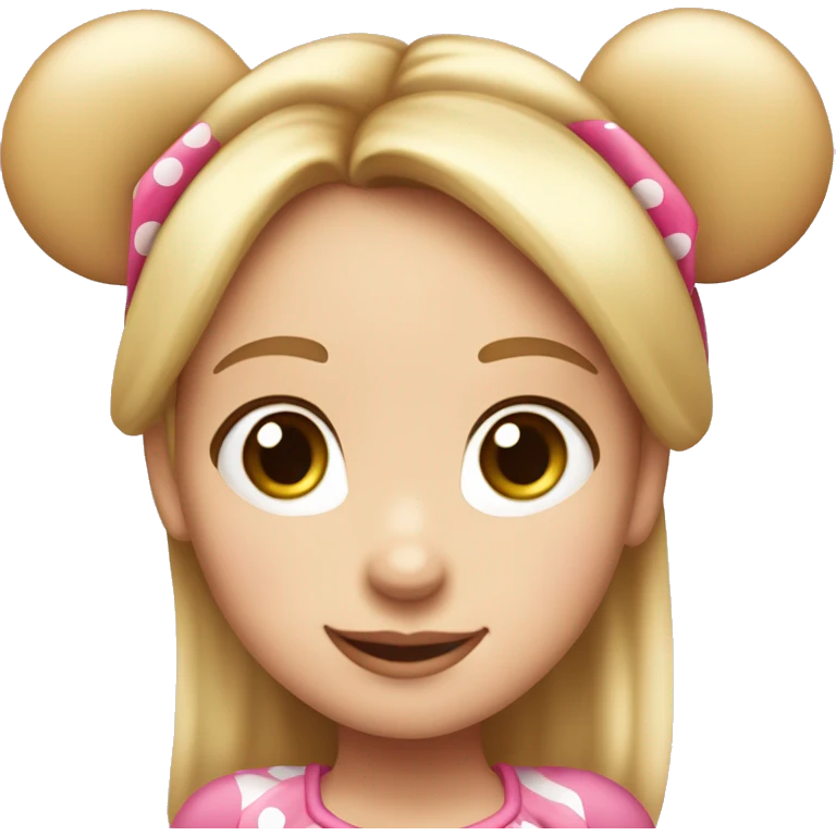 ￼ Burnett, light skinned girl with straight hair, wearing Minnie mouse ears that are pink and polkadot bow emoji