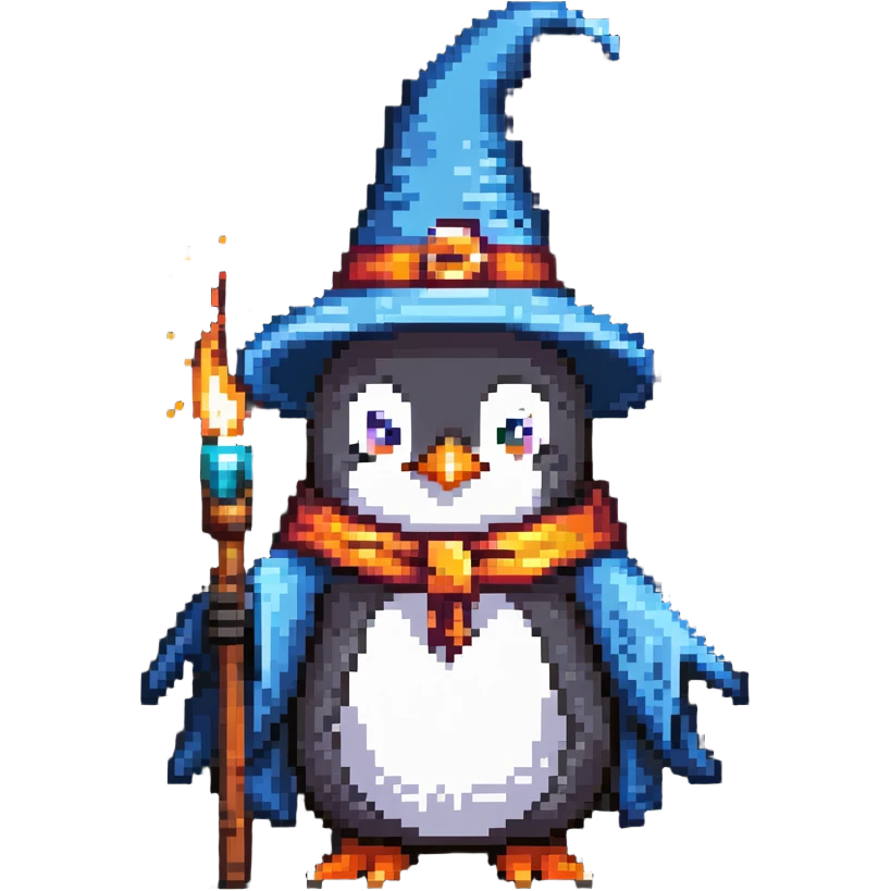 A penguin wizard casting a spell emoji