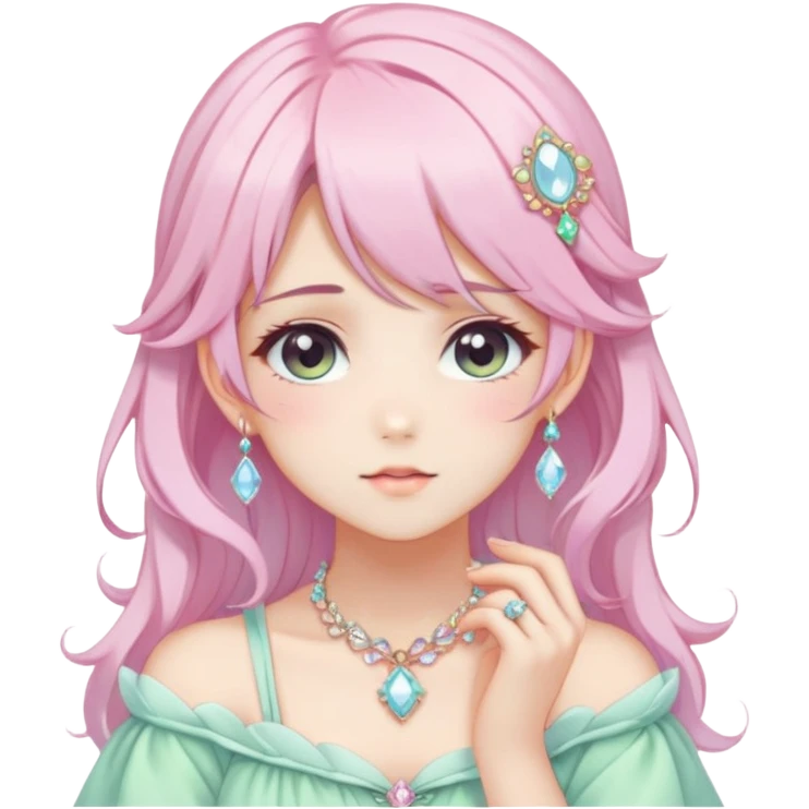 Dreamy pretty elegant kawaii shiny blushing shy anime pastel lady kawaii beautiful hair naturecore fairycore cottagecore jewels trending aesthetic emoji