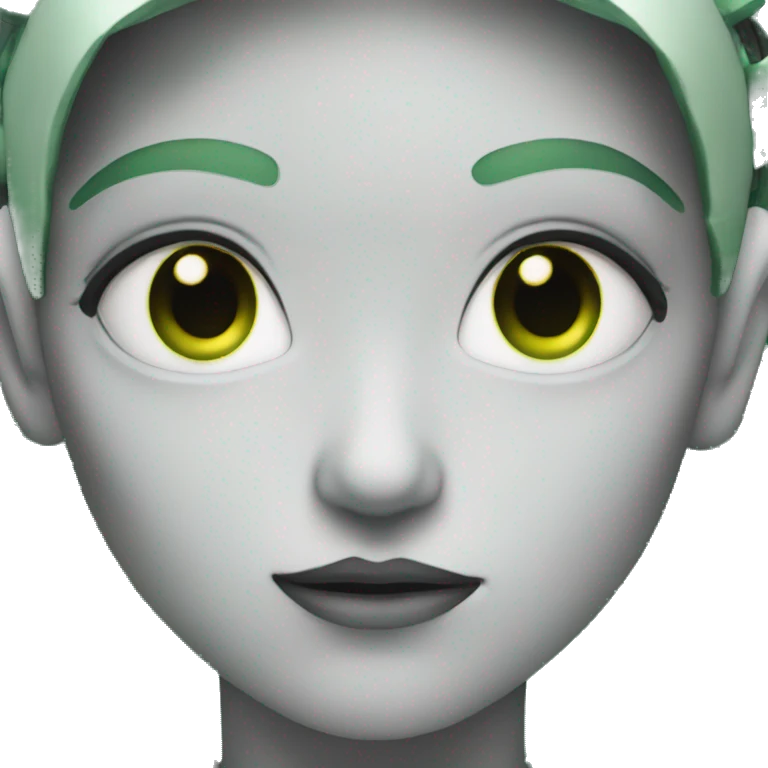Cyborg with green eyes and green hair emoji