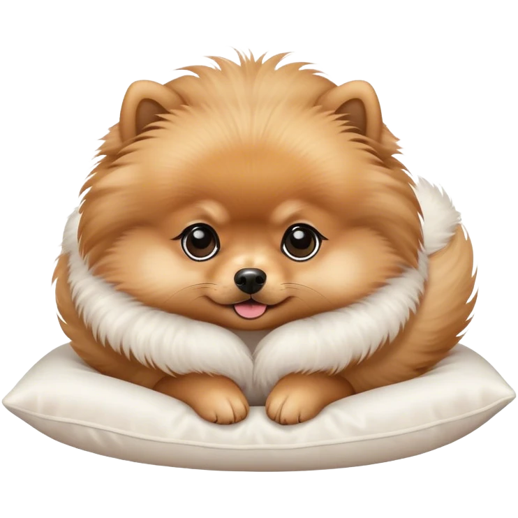 light brown baby pomeranian on white pillow emoji