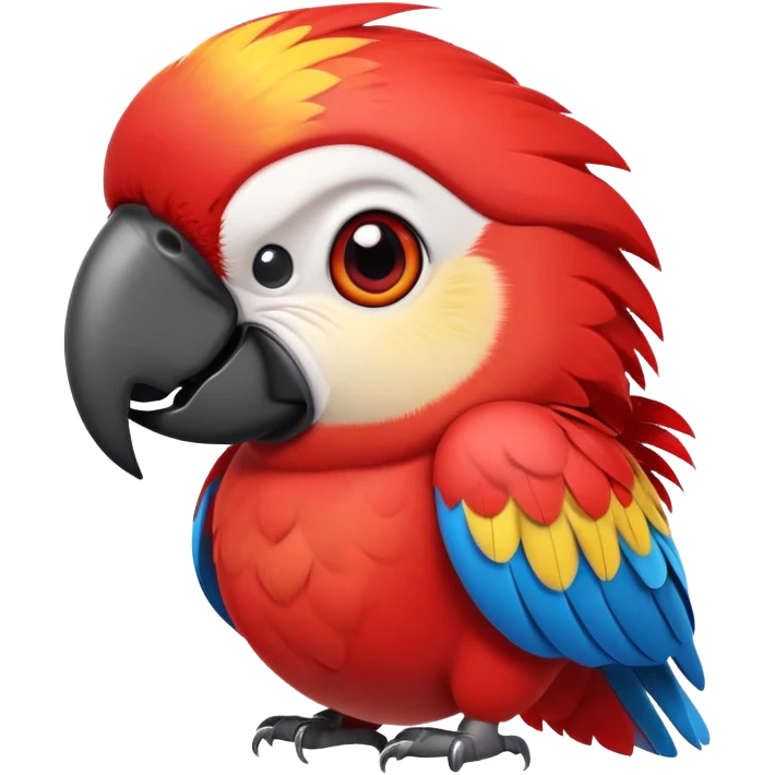 cinematic-cute-macaw-portrait-emoji,-head-tilted-playfully-and-inquisitively,-with-a-dazzling-red-plumage-and-round,-sparkling-eyes-filled-with-charm,-simplified-yet-irresistibly-adorable-features,-highly-detailed, white beak emoji