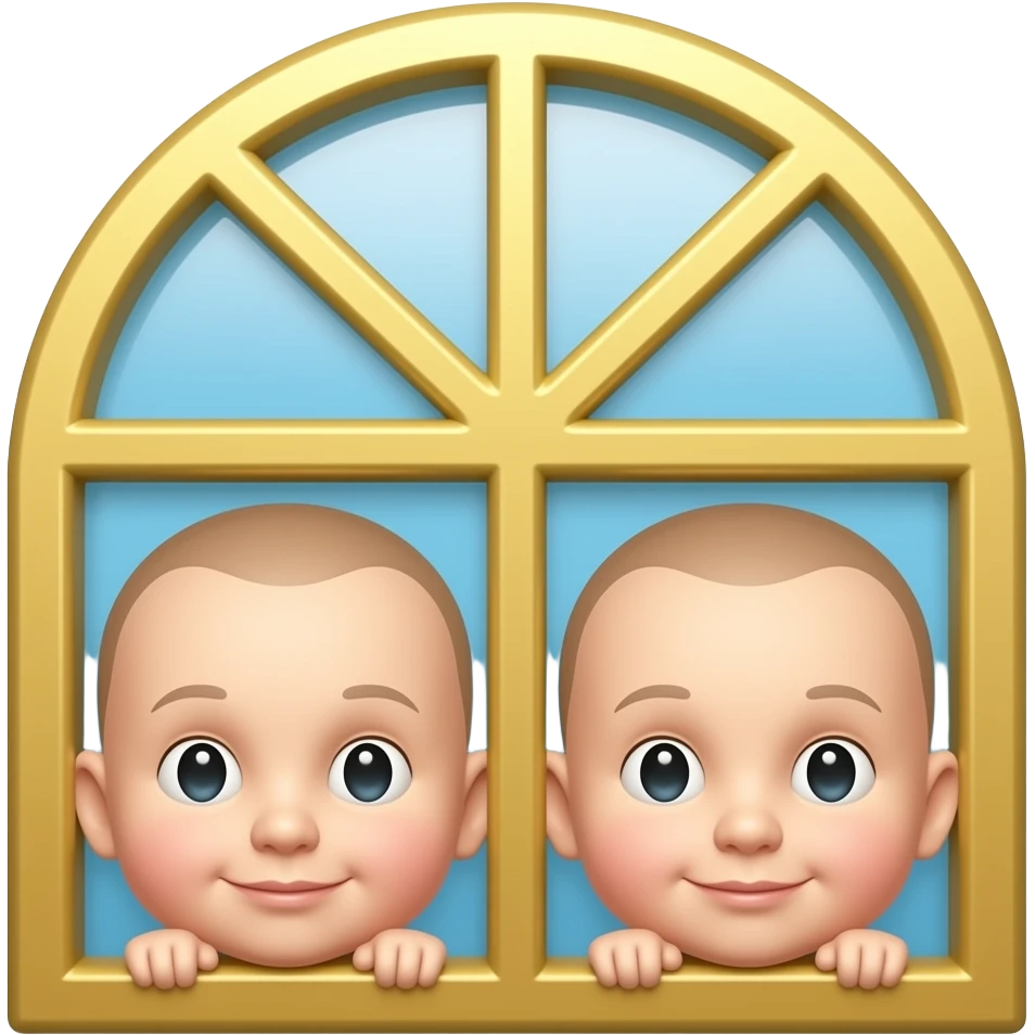 SIMPLE arched golden window arched with  emoji twin babies, no background emoji