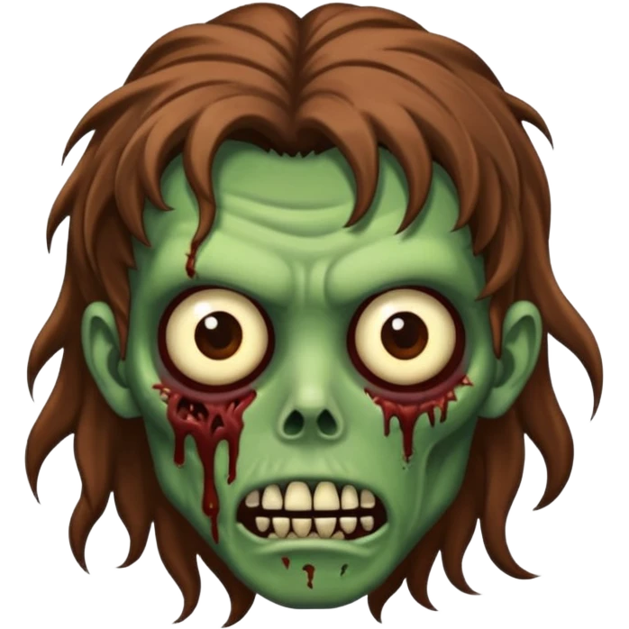 zombie com cabelo ondulado longo marrom e sem franja fofa emoji