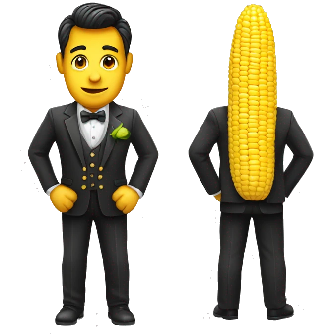 Dapper man in a corn on the cob costume emoji