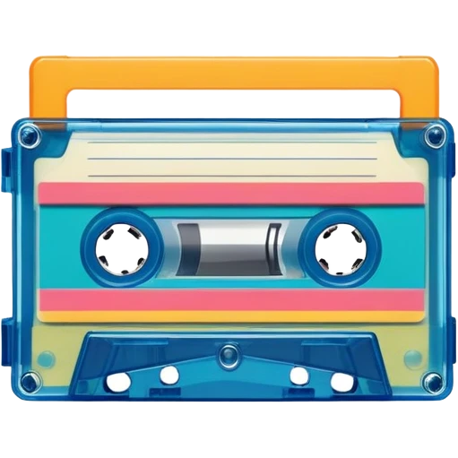 A colorful retro cassette tape with visible tape spools emoji