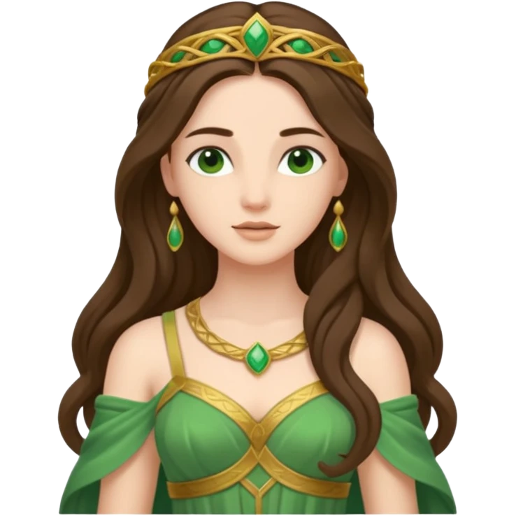 Juno, Marriage Goddess from Rome Mythology with long brunette hair, green outfit emoji