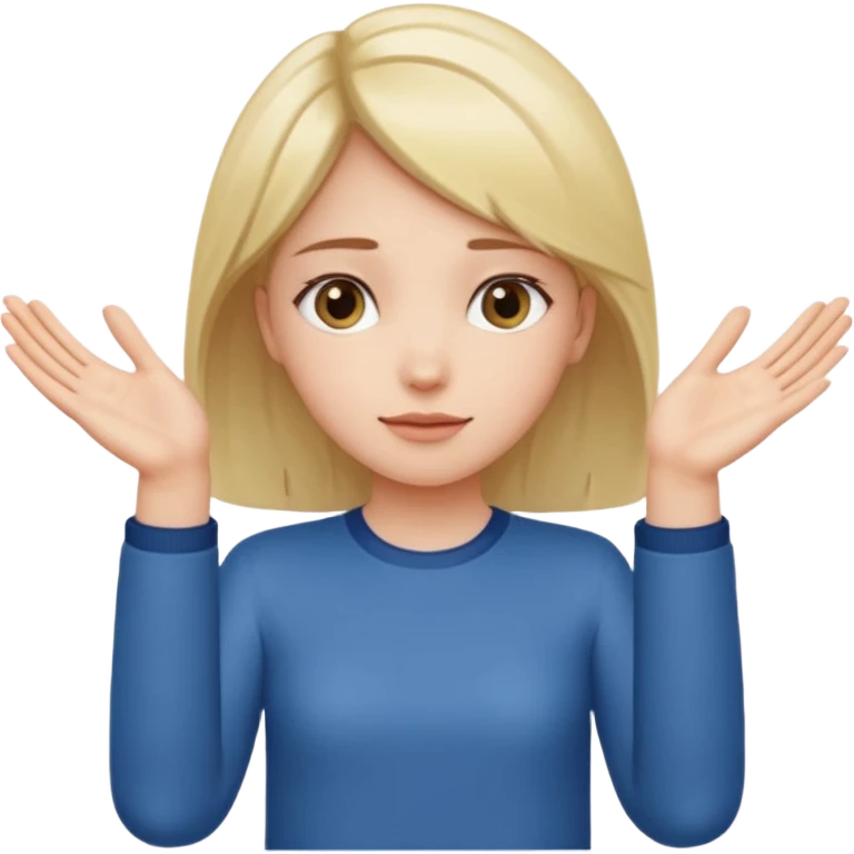 Girl with two hands in front out palms facing upwards and hands in front of her LOWER and her left hand slightly lower than her right hand and hands should face more towards the viewer emoji