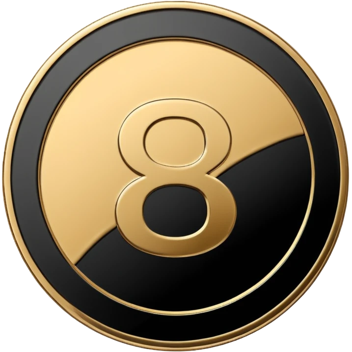 Emoji icon of a metal coin with engraved letter 8, minimalist style, isolated, only black color emoji