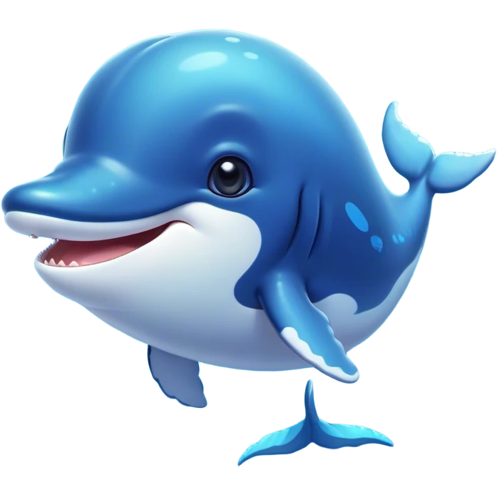 Cinematic Cute Humpback Whale Portrait Emoji, Head tilted playfully and inquisitively, featuring a softly rounded body with bright, sparkling eyes and an adorably expressive mouth, Simplified yet irresistibly adorable features, highly detailed, glowing with a warm, ocean-blue glow, high shine, affectionate and gentle, stylized with a touch of whimsical aquatic charm, soft glowing outline, capturing the essence of a friendly and endearing whale that seems as if it could sing its way into your heart! emoji