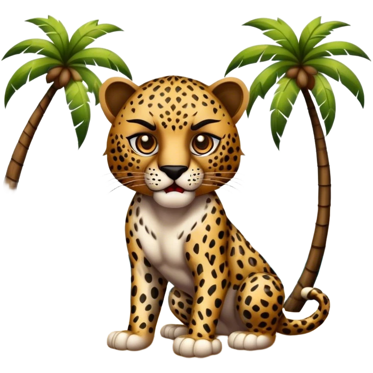Turkish angry Leopard on the beach with palms  emoji