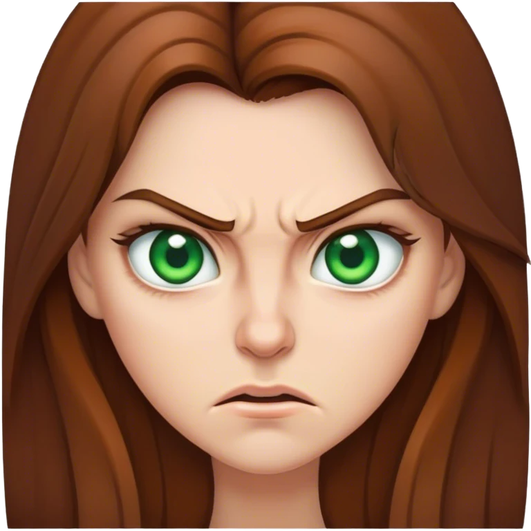 Angry woman with long Brown hair and Green eyes emoji