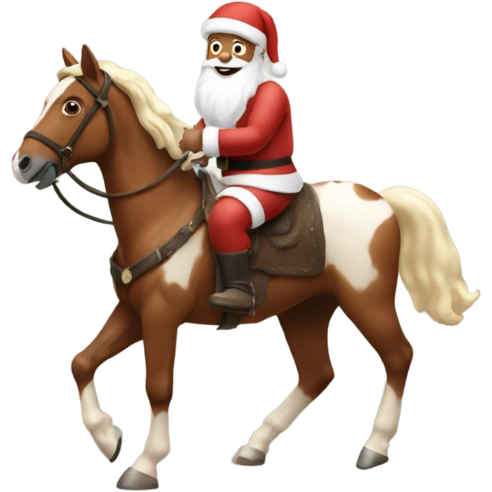 Santa riding a brown horse with big white spots emoji
