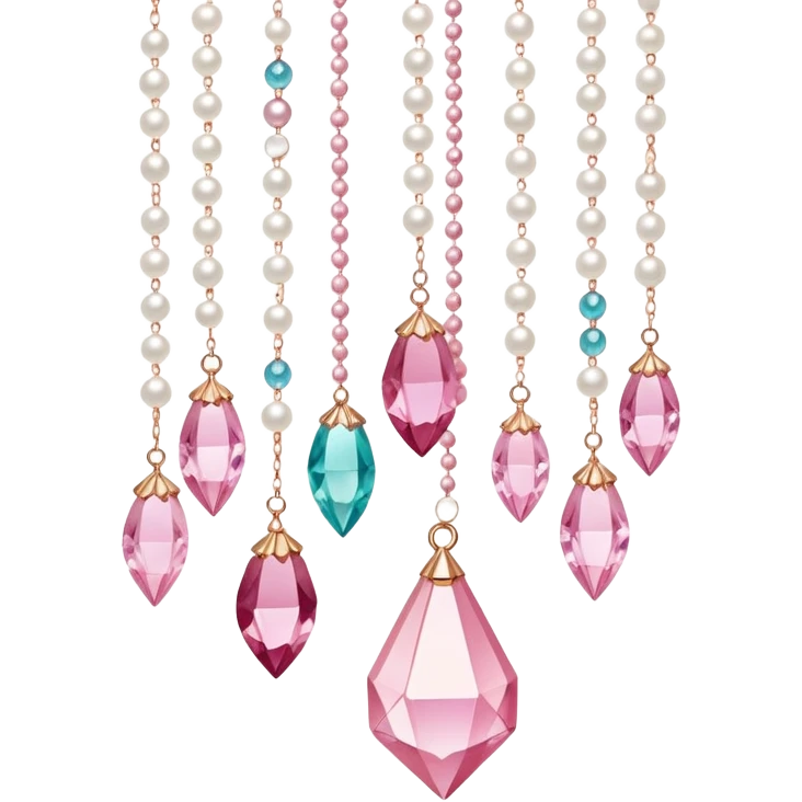 Rose-colored pastel glistening glossy sparkly shiny glittery hanging crystals pearls and beads and gemstones decorations emoji
