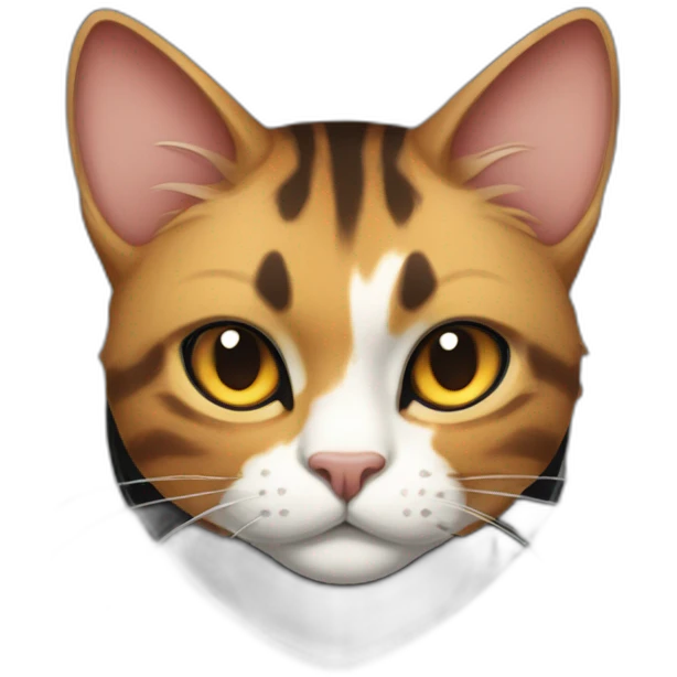 Halloween Meowscles is a buff anthropomorphic calico  cat  he has a shadow design with black  jeans and red crimson  eyes emoji