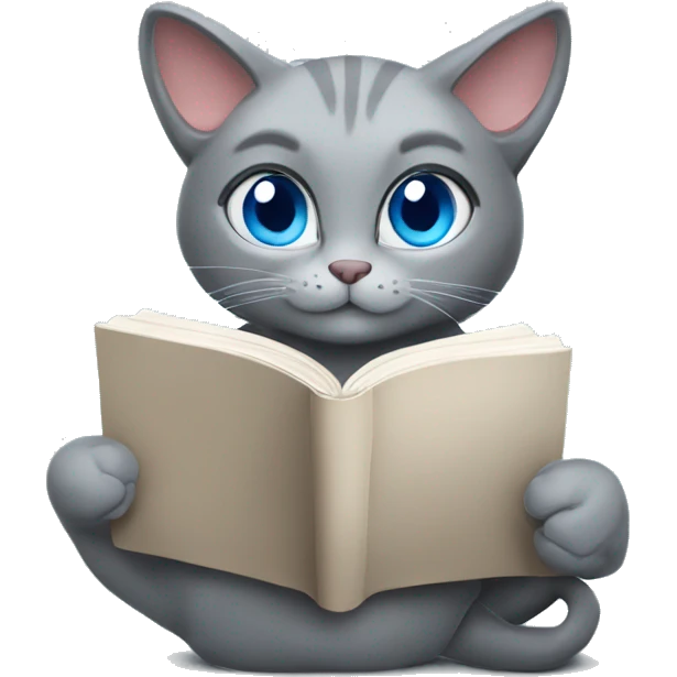 grey cat blue eyes reading the book  emoji
