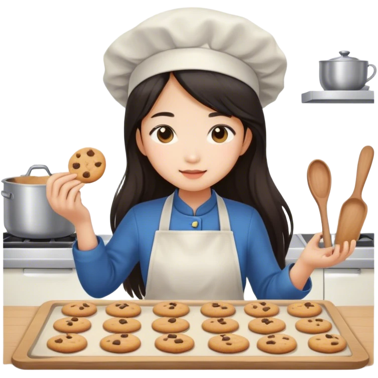 Long hair Asian girl baking cookies emoji