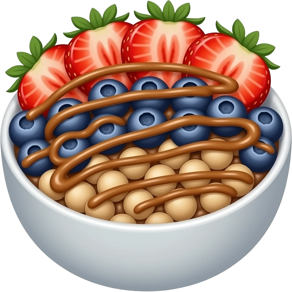 acai bowl with strawberries and blueberries with nutella drizzle emoji