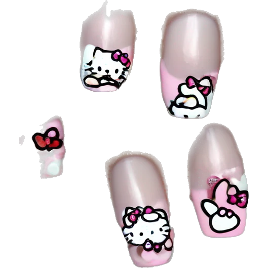 Nails french manicure hello kitty design hand detailed emoji