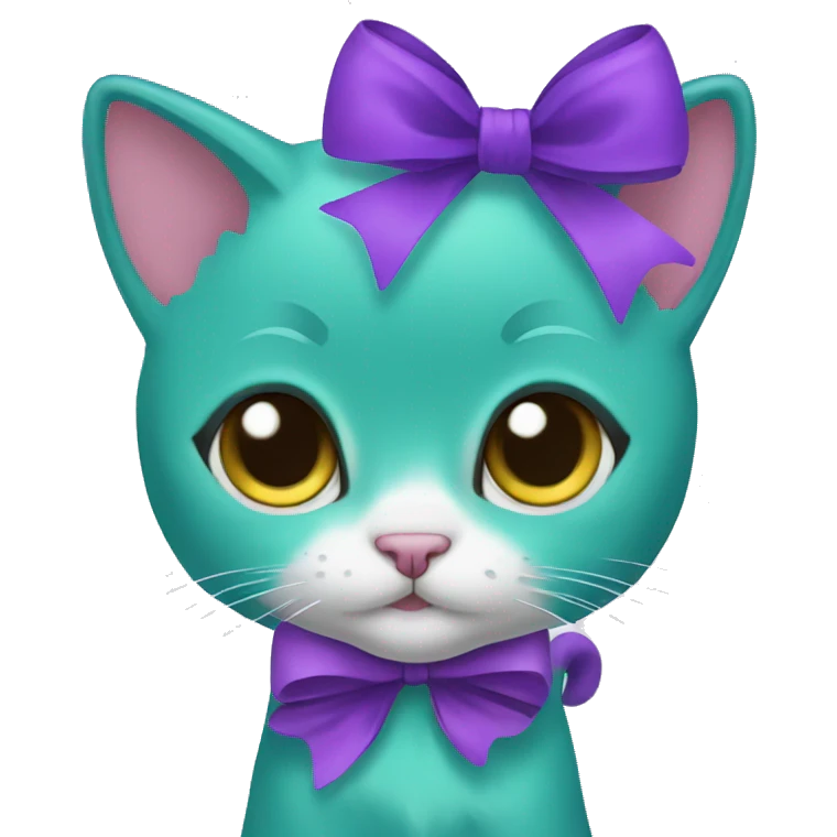 Teal kitten with a purple bow emoji