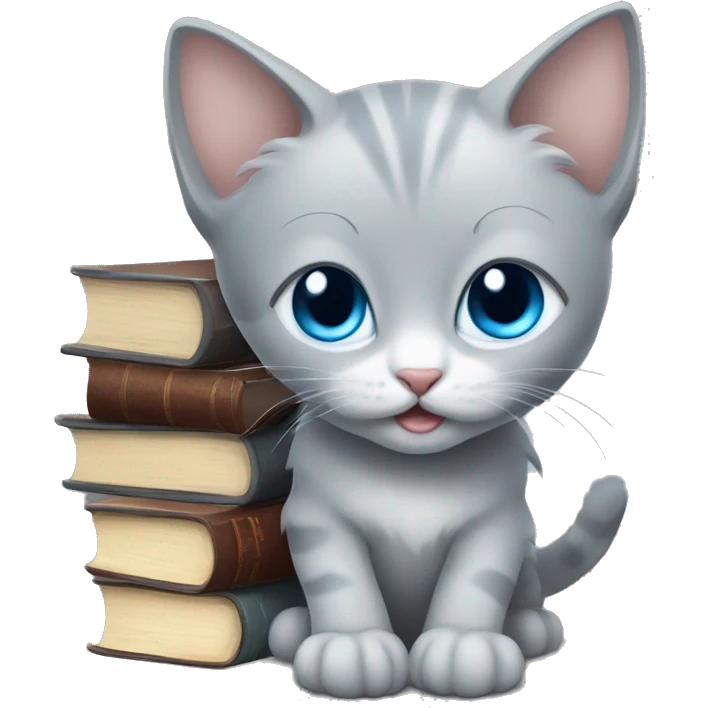 blue eyes grey kitten and books  emoji
