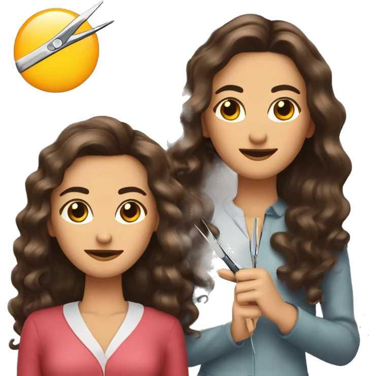 woman with long dark wavy hair holding tweezers and styling her friend eyebrows with scissors  emoji