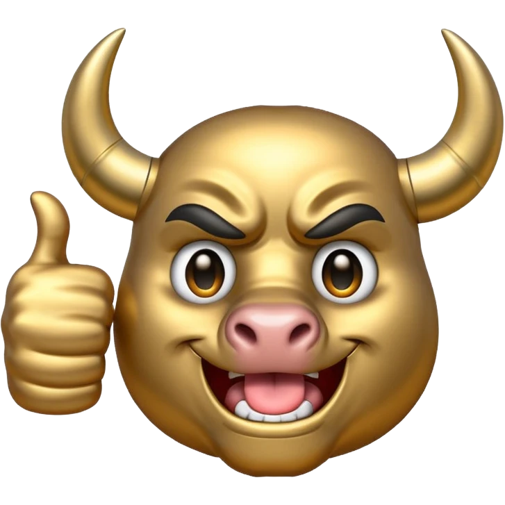 Emoji is an iron golden horseshoe with an angry powerful bull in the middle showing a thumbs up (Likes) emoji