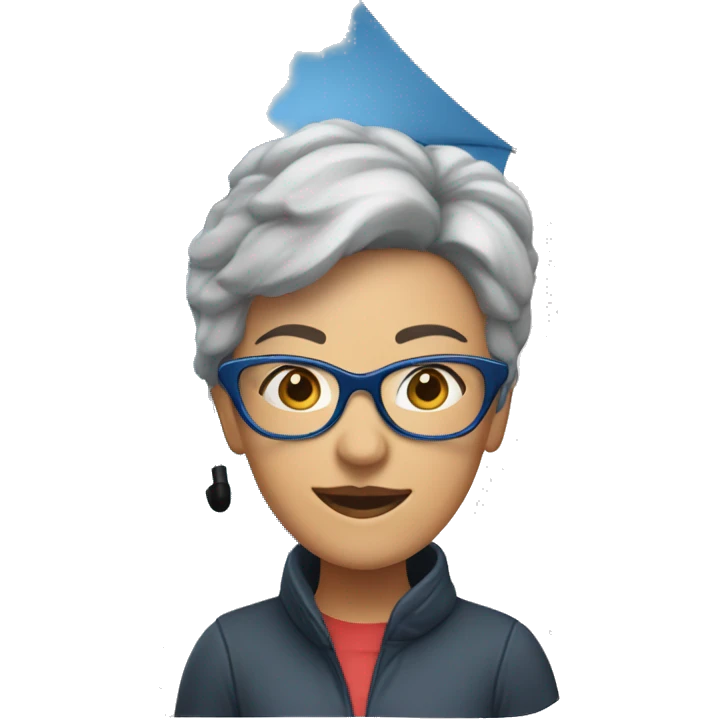 Woman with short gray hair and blue rimed glasses under umbrella emoji