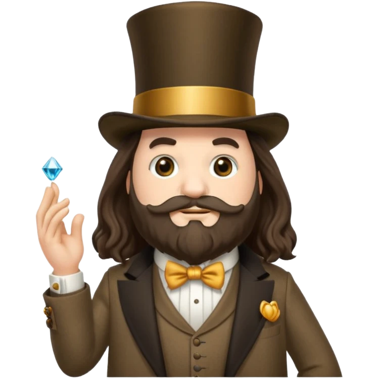 Hagrid dressed in a fancy suit with a top hat, monocle, and diamond rings, exuding wealth and confidence, emoji style emoji